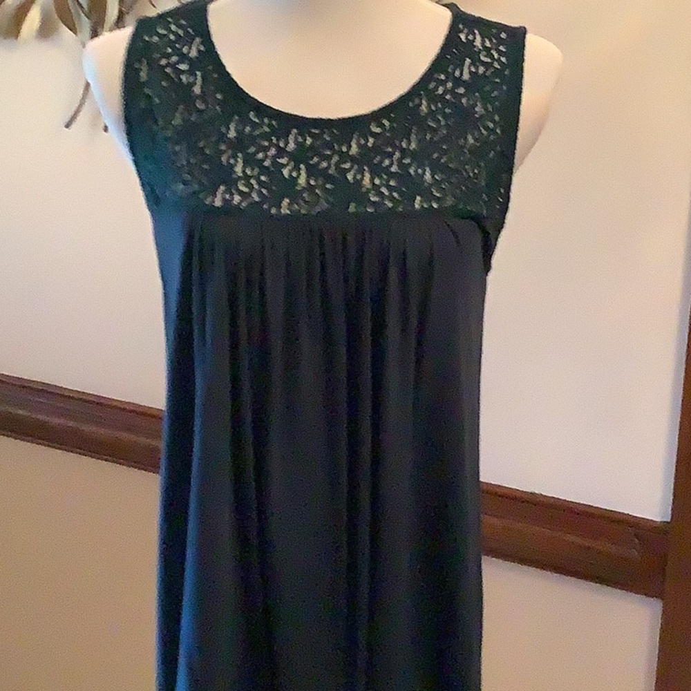 Loft Dark Green Lace-yoked Top